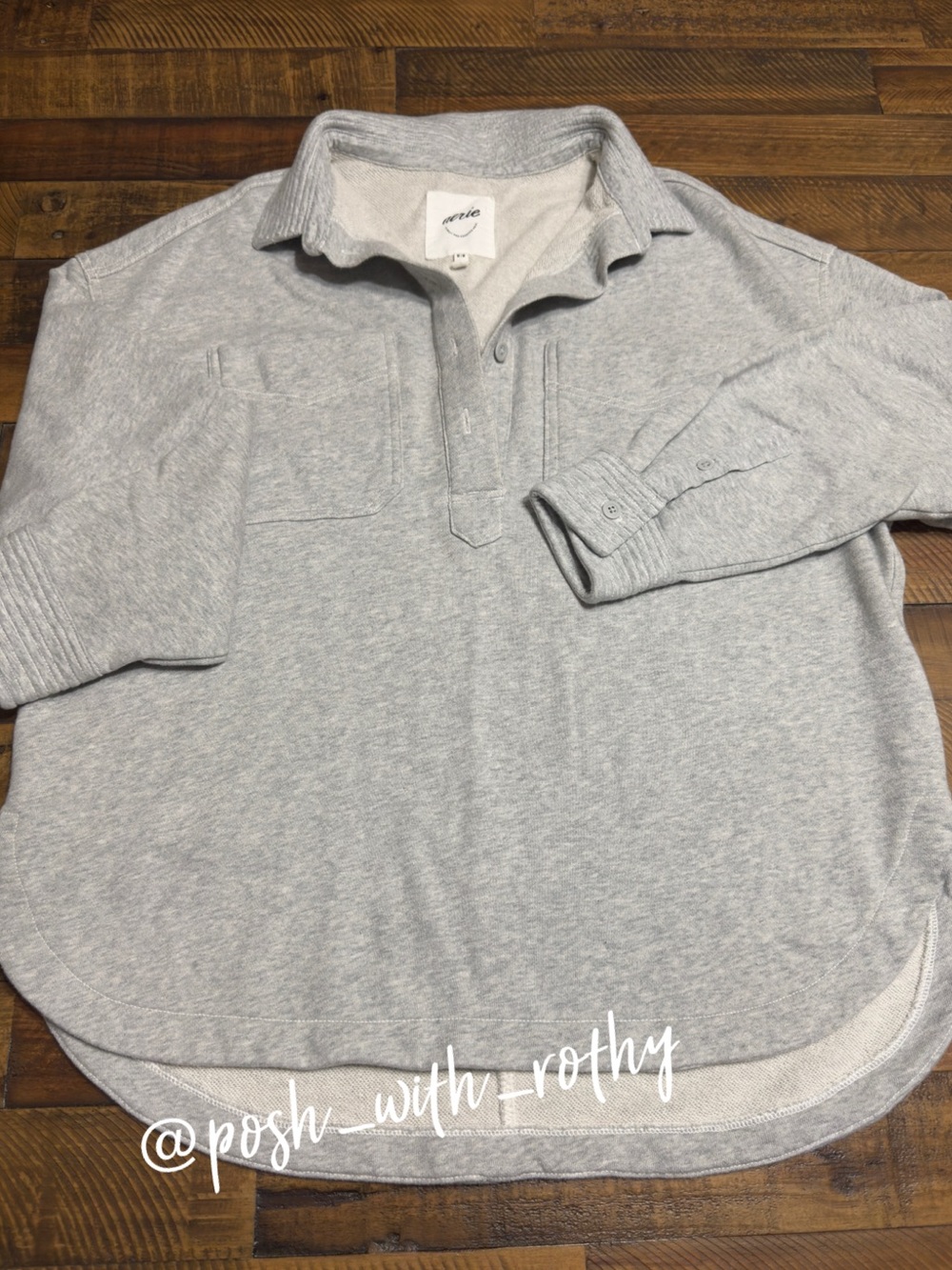 Aerie Oversized 3/4 Button French Terry Sweatshirt, M - Picture 2 of 7